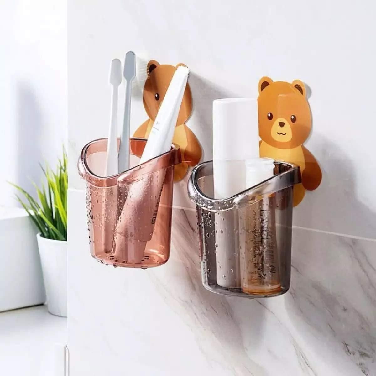 ToothBrush Holder-Wall Mounted Self Adhesive Teddy Bear ToothBrush Holders(Pack of 2)